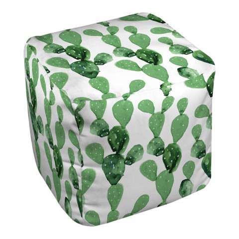 Green Watercolor Cactus Print 13x13 Ottoman
