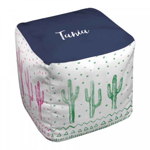 Watercolor Cactus Pattern 13x13 Personalized Ottoman