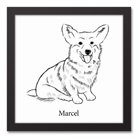 Corgi Sketch 12x12 Personalized Black Framed Canvas