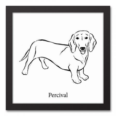 Dachshund Sketch 12x12 Personalized Black Framed Canvas
