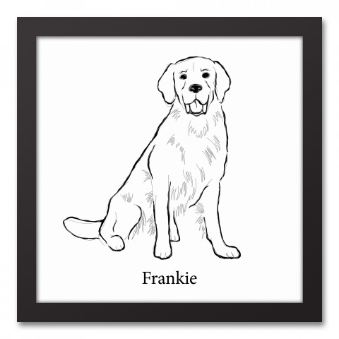 Golden Retriever Sketch 12x12 Personalized Black Framed Canvas