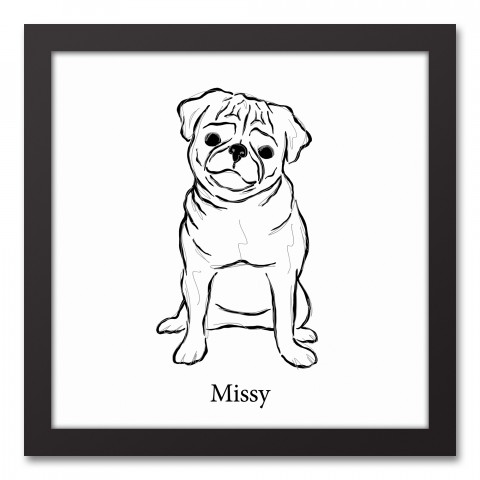 Pug Sketch 12x12 Personalized Black Framed Canvas