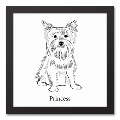 Yorkie Sketch 12x12 Personalized Black Framed Canvas