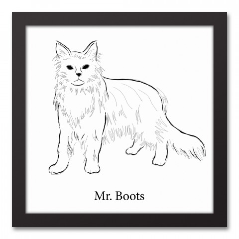 Long Hair Cat Sketch 12x12 Personalized Black Framed Canvas