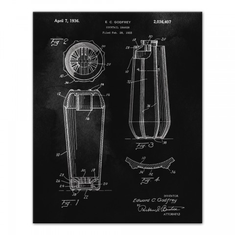 Cocktail Shaker Patent 16x20 Canvas Wall Art