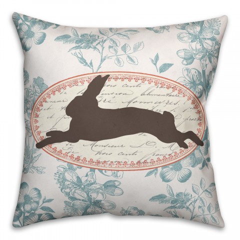 Vintage Florals Rabbit 18x18 Spun Poly Pillow
