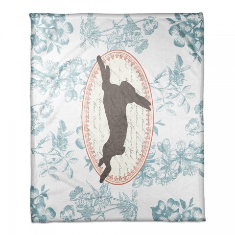 Vintage Florals Rabbit 50x60 Coral Fleece Blanket