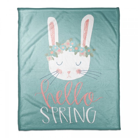 Hello Spring Bunny 30x40 Coral Fleece Blanket