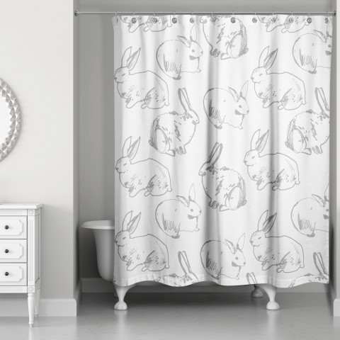 Gray Bunny Sketch 71x74 Shower Curtain