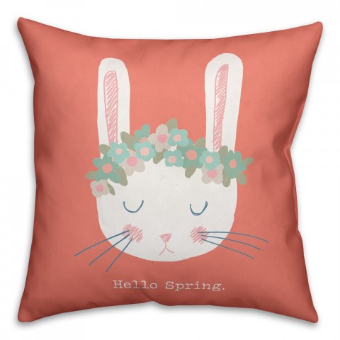 Cute Floral Crown Spring Bunny 18x18 Spun Poly Pillow