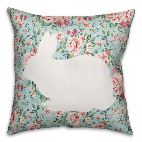 White Rabbit with Roses 18x18 Spun Poly Pillow