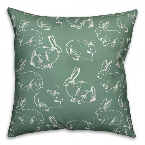 Green Bunny Pattern 18x18 Spun Poly Pillow