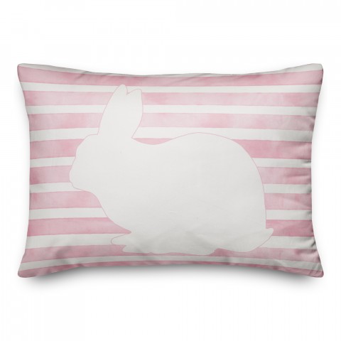 White Rabbit with Pink Watercolor Stripes 14x20 Spun Poly Pillow