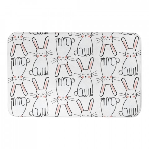 Cute White Rabbit Pattern 34x21 Bath Mat