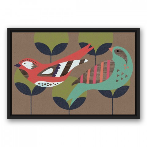 Bird Garden Party 16x24 Black Floating Framed Canvas