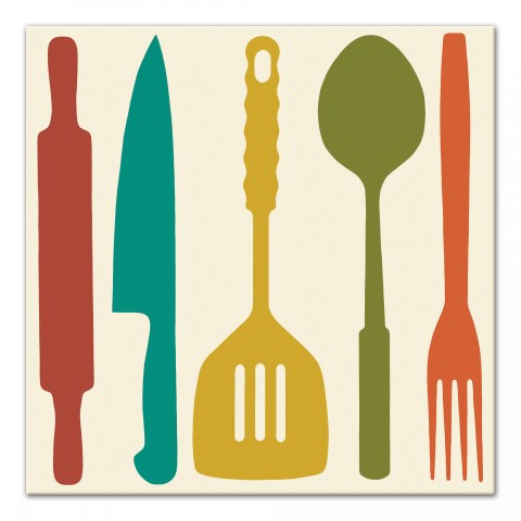 Colorful Kitchen Utensils 12x12 Canvas Wall Art