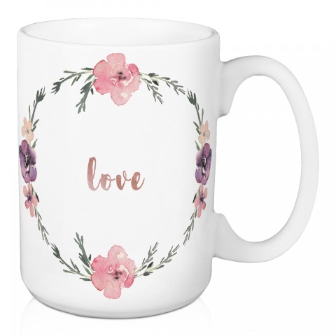 Love Floral Wreath 15 oz Mug