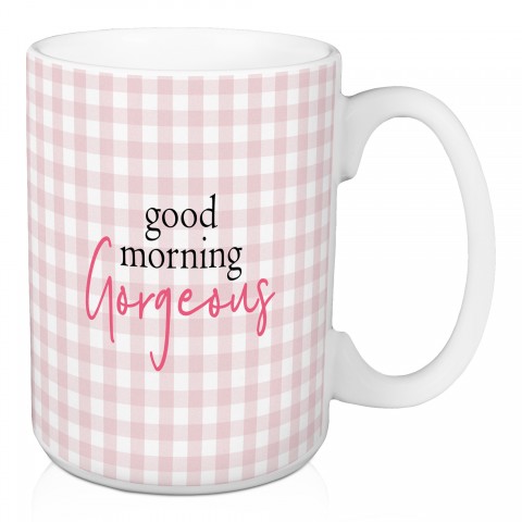 Good Morning Gorgeous Pink Buffalo Check 15 oz Mug