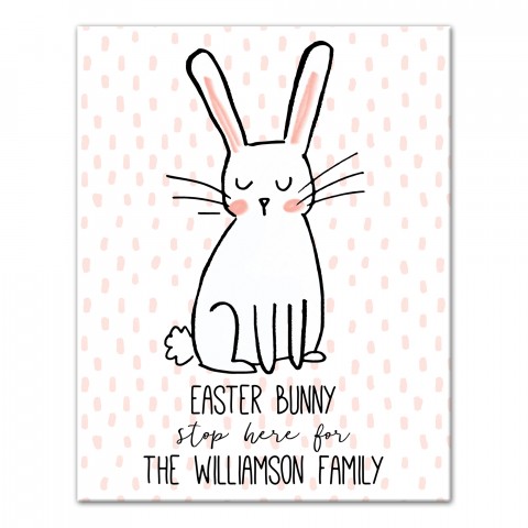 Easter Bunny Stops Here 11x14 Personalized Canvas Wall Art