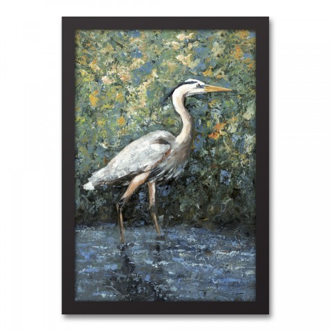 Painted Heron 12x18 Black Framed Canvas