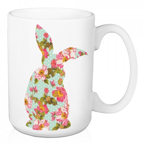 Floppy Eared Floral Rabbit Teal 15 oz Mug