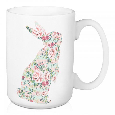 Standing Floral Bunny Pink Mint 15 oz Mug