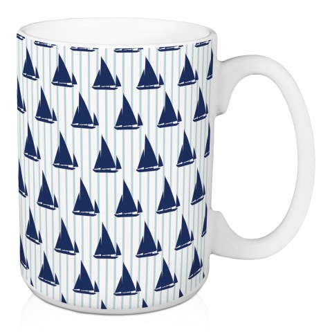 Blue Sail Boat Pattern 15 oz Mug