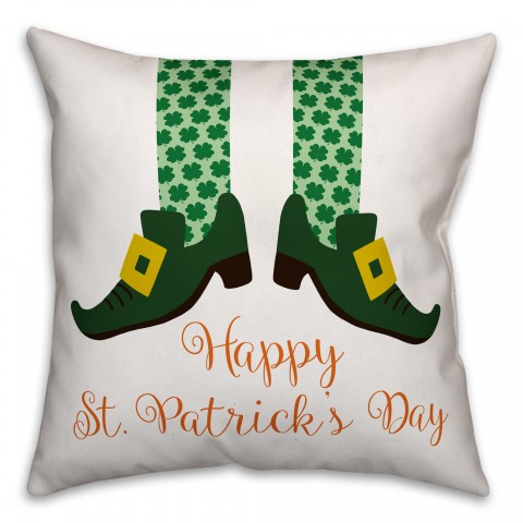 Happy St. Patrick's Day Leprechaun Shoes 18x18 Spun Poly Pillow