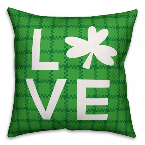 Plaid Clover Love 18x18 Spun Poly Pillow