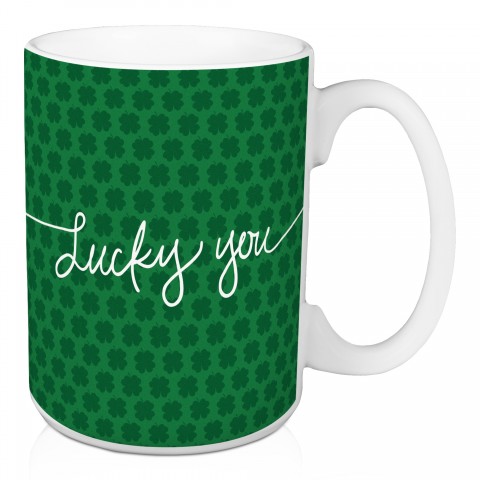 Lucky Me Green Polka Dots 15 oz Mug