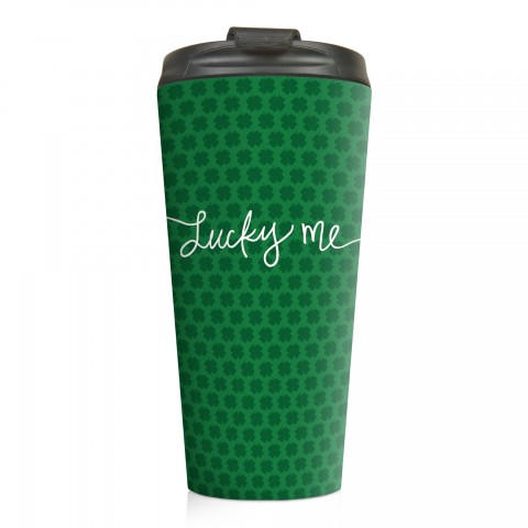 Lucky Me Green Polka Dots 15 oz Travel Mug
