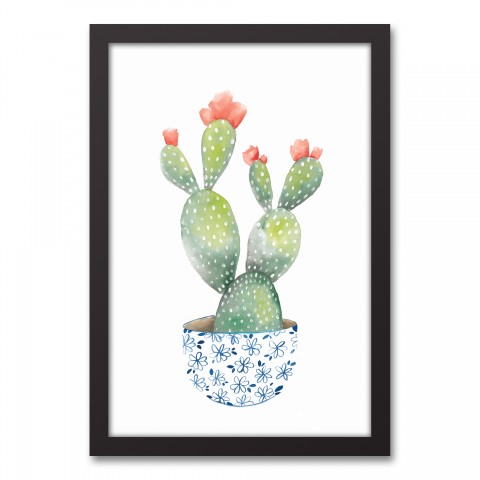 Blue Potted Cactus 12x18 Black Framed Canvas