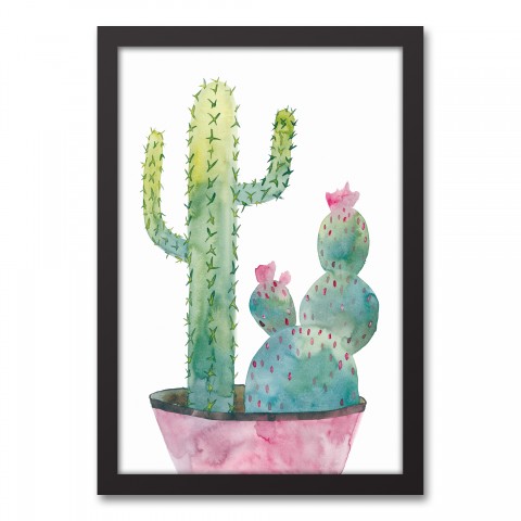 Pink Potted Cactus 12x18 Black Framed Canvas