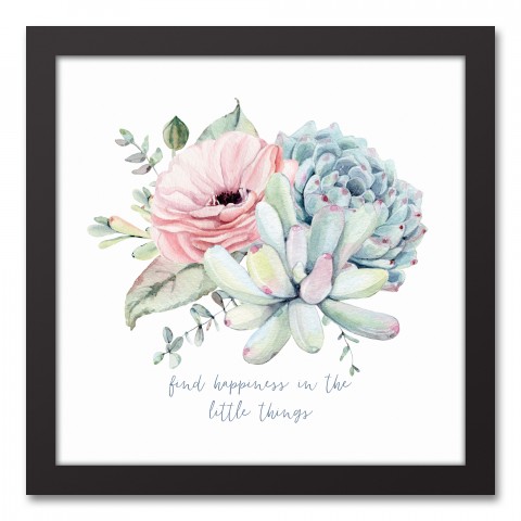 Find Happiness in the Little Things Succulents 12x12 Black Framed Canvas
