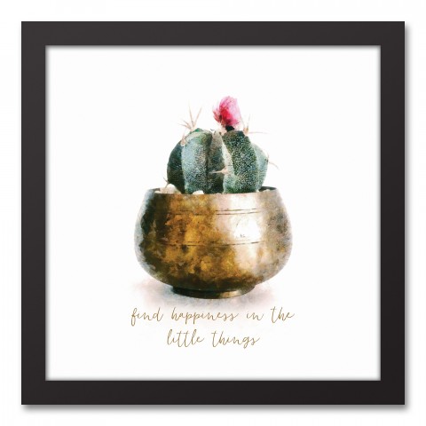 Find Happiness in the Little Things Cactus 12x12 Black Framed Canvas