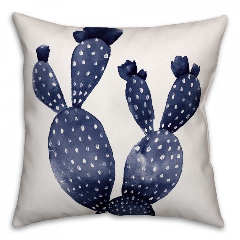 Indigo Watercolor Cactus 18x18 Spun Poly Pillow