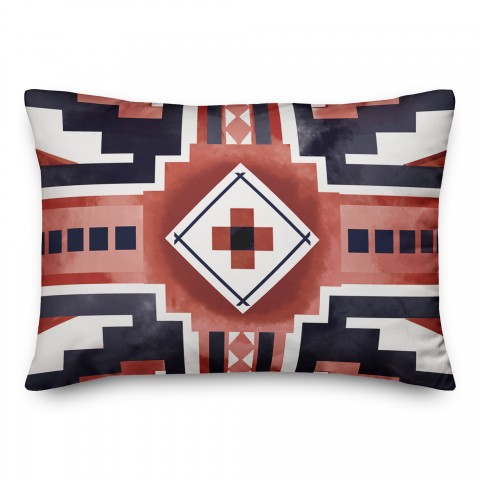 Navy and Rust Southwest Pattern 14x20 Spun Poly Pillow
