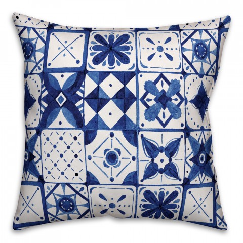Watercolor Blue Boho 18x18 Spun Poly Pillow