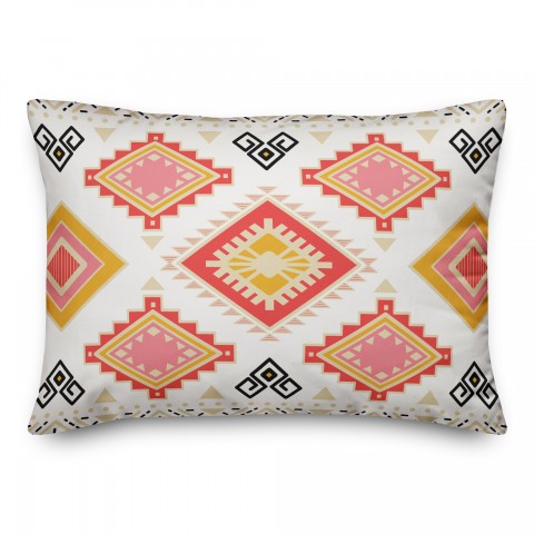 Coral and Mustard Tribal Pattern 14x20 Spun Poly Pillow