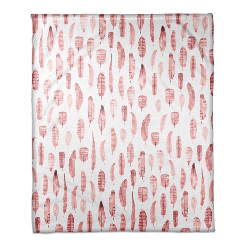Watercolor Feathers 50x60 Coral Fleece Blanket