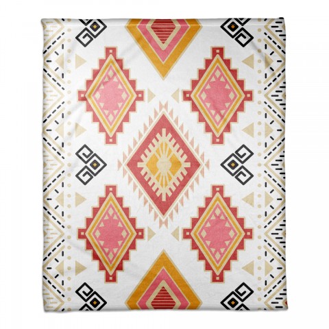 Coral and Mustard Tribal Pattern 50x60 Coral Fleece Blanket