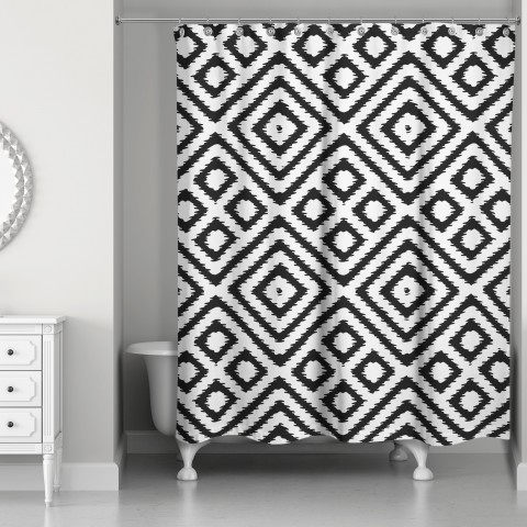 Black and White Diamond Pattern 71x74 Shower Curtain