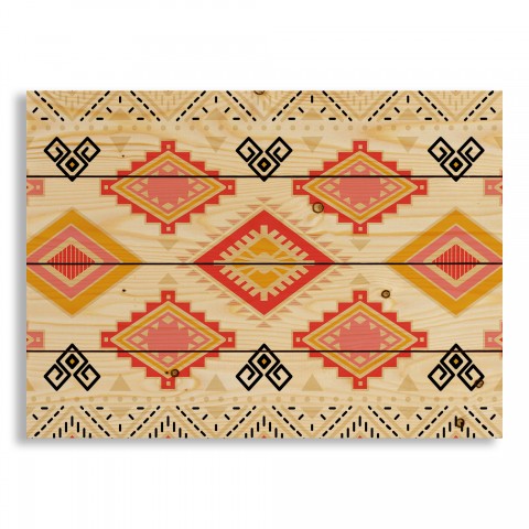Coral and Mustard Tribal Pattern 20x14 Pallet Wood Art