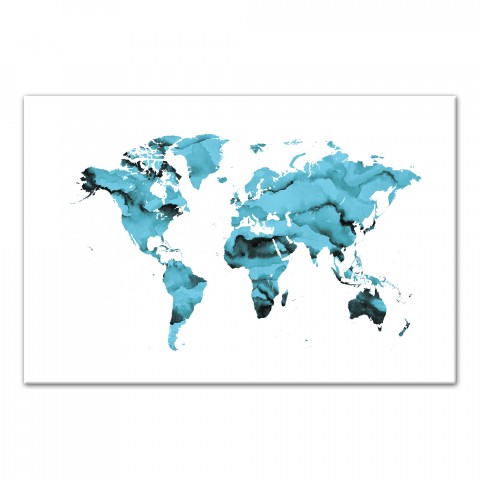 Blue World Map 24x36 Canvas Wall Art