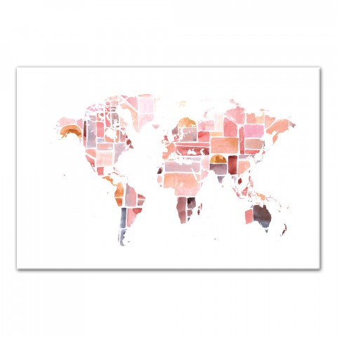 Pink World Map 24x36 Canvas Wall Art