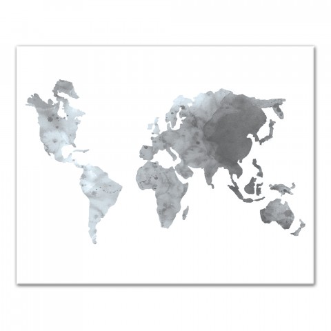 Gray Watercolor World Map 16x20 Canvas Wall Art