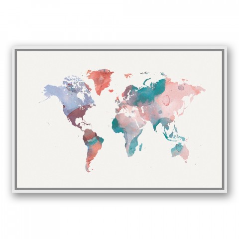 Jewel Tones World Map 24x36 White Floating Framed Canvas