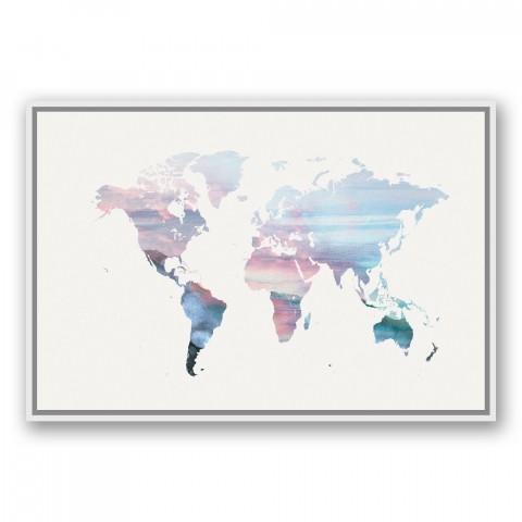 Pastel World Map 24x36 White Floating Framed Canvas
