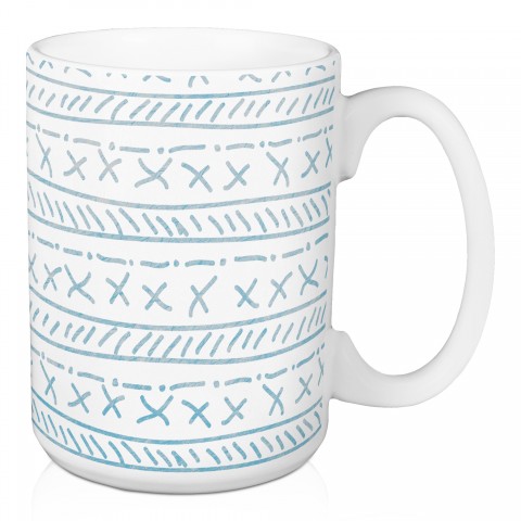 Blue Box and Dash Pattern 15 oz Mug