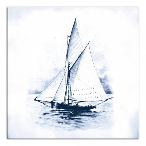 Simple Blue Sailboat 16x16 Canvas Wall Art